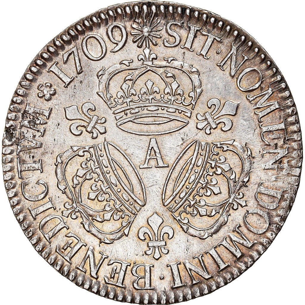 Moneta, Francja, Louis XIV, Écu aux 3 couronnes, Ecu, 1709, Paris, AU(55-58)