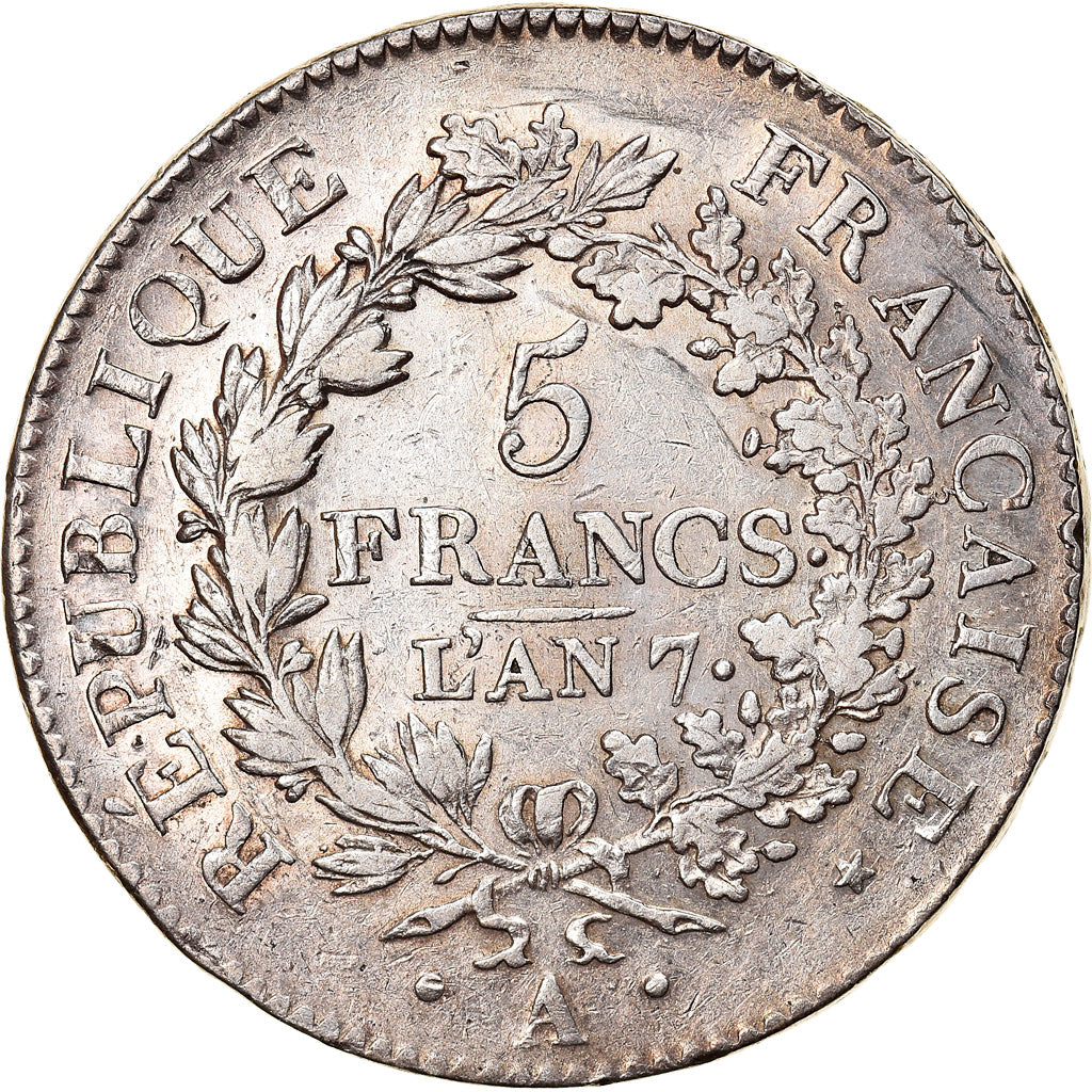 Coin, France, Union et Force, 5 Francs, AN 7, Paris, EF(40-45), Silver