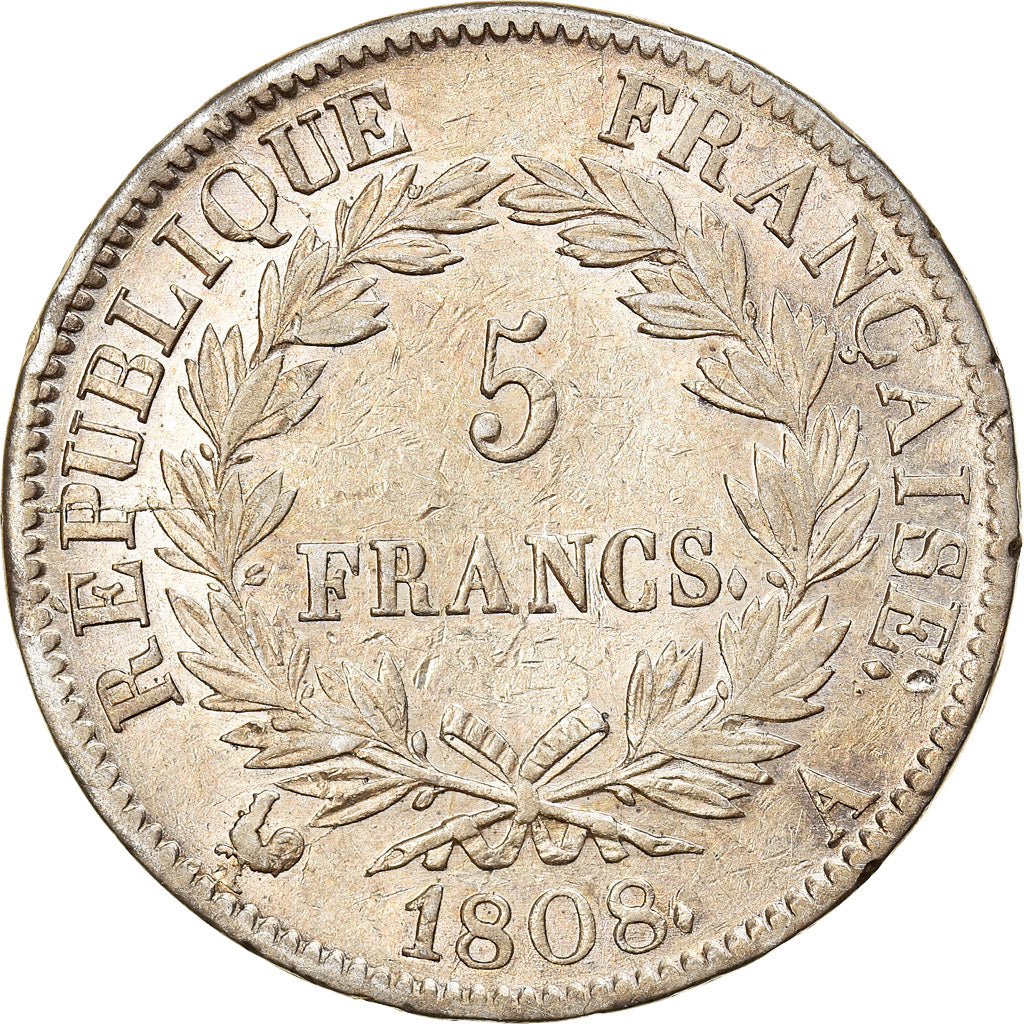 Coin, France, Napoléon I, 5 Francs, 1808, Paris, EF(40-45), Silver, KM:686.1
