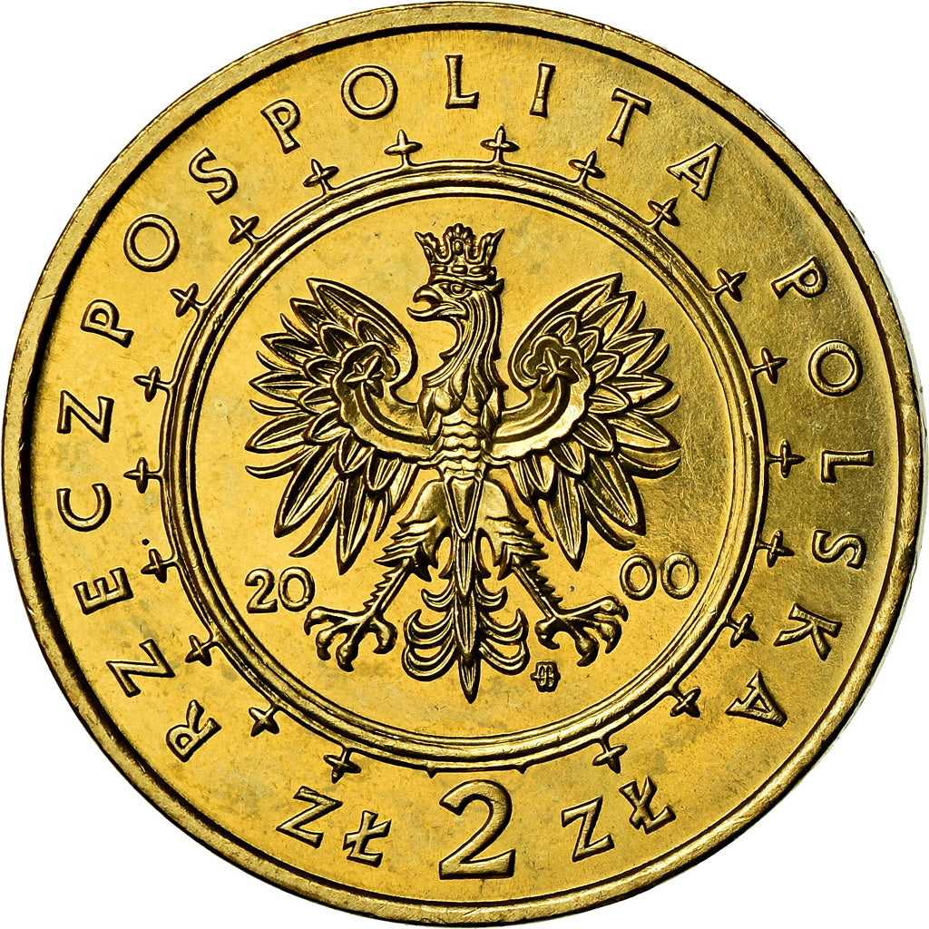 Coin, Poland, 2 Zlote, 2000, Warsaw, MS(60-62), Brass, KM:390