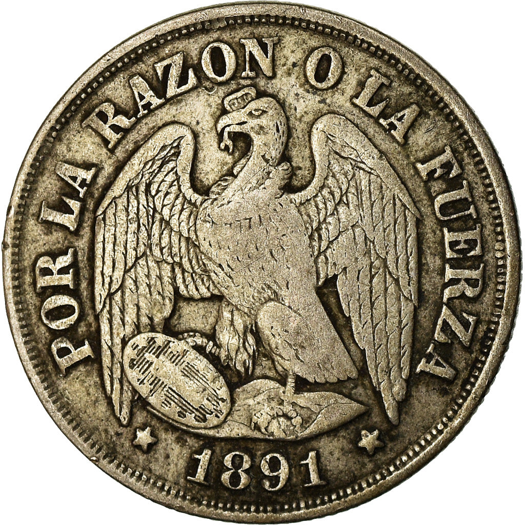 Moneda, Chile, Decimo, 1891, BC+, Plata, KM:136.3a
