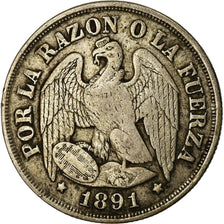 Moneda, Chile, Decimo, 1891, BC+, Plata, KM:136.3a