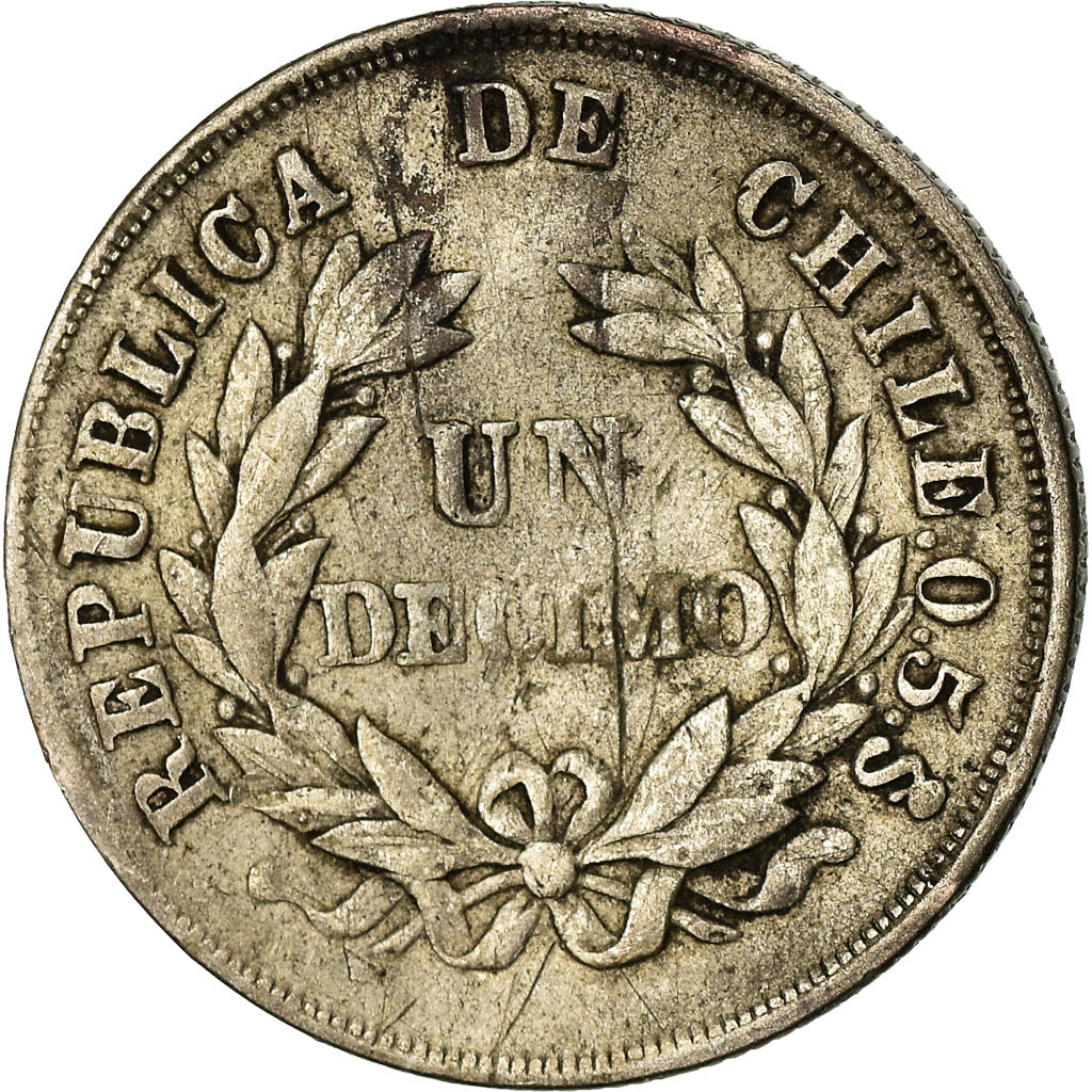 Moneda, Chile, Decimo, 1891, BC+, Plata, KM:136.3a
