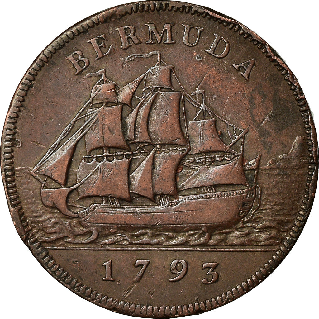 Coin, Bermuda, George III, Penny, 1793, EF(40-45), Copper, KM:5