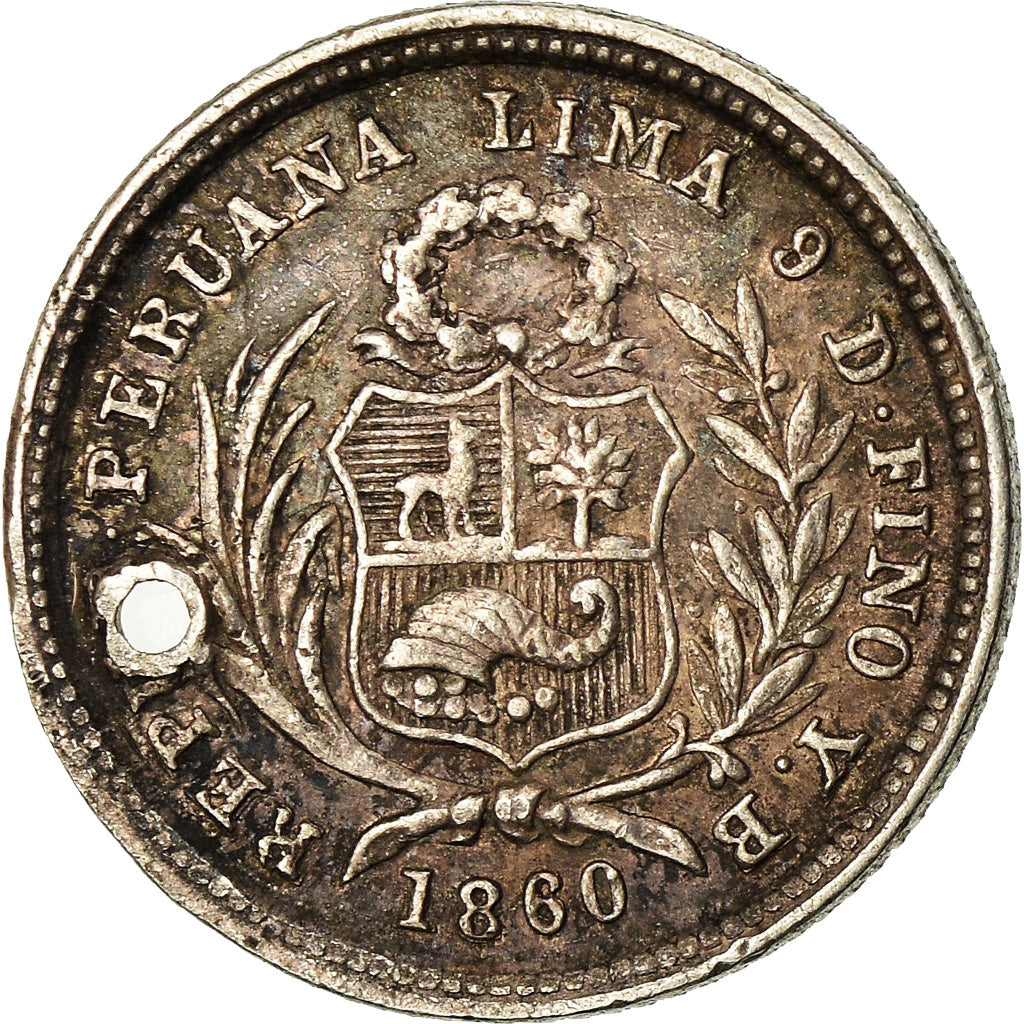 Moneda, Perú, SOUTH PERU, 1/2 Real, Medio, 1860, Lima, MBC, Plata, KM:180