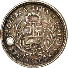 Moneda, Perú, SOUTH PERU, 1/2 Real, Medio, 1860, Lima, MBC, Plata, KM:180