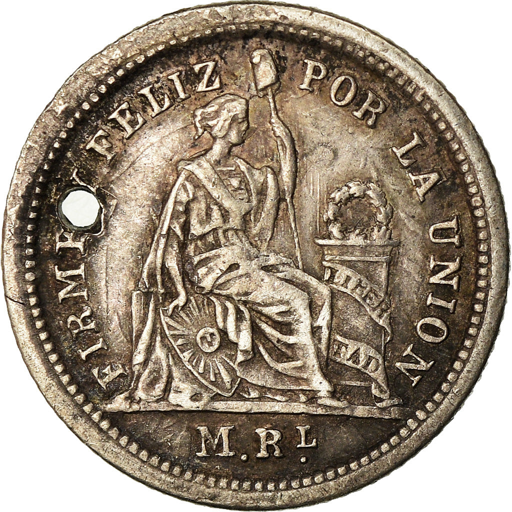 Moneda, Perú, SOUTH PERU, 1/2 Real, Medio, 1860, Lima, MBC, Plata, KM:180