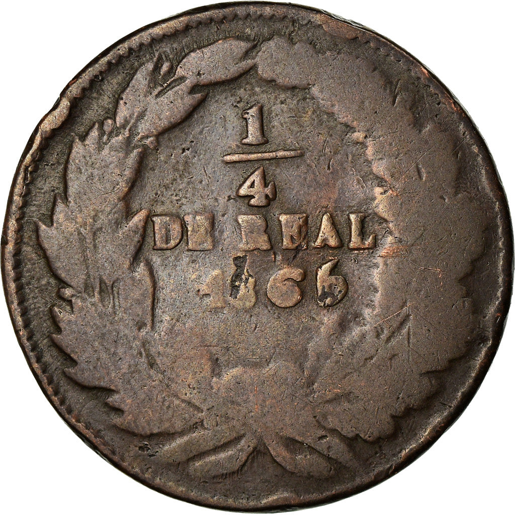 Moneta, Messico, 1/4 Real, Un Quarto/Una Quartilla, 1866, Chihuahua, B, Rame