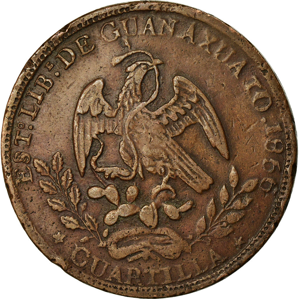 Moneda, México, 1/4 Real, Un Quarto/Una Quartilla, 1856, Guanajuato, BC+
