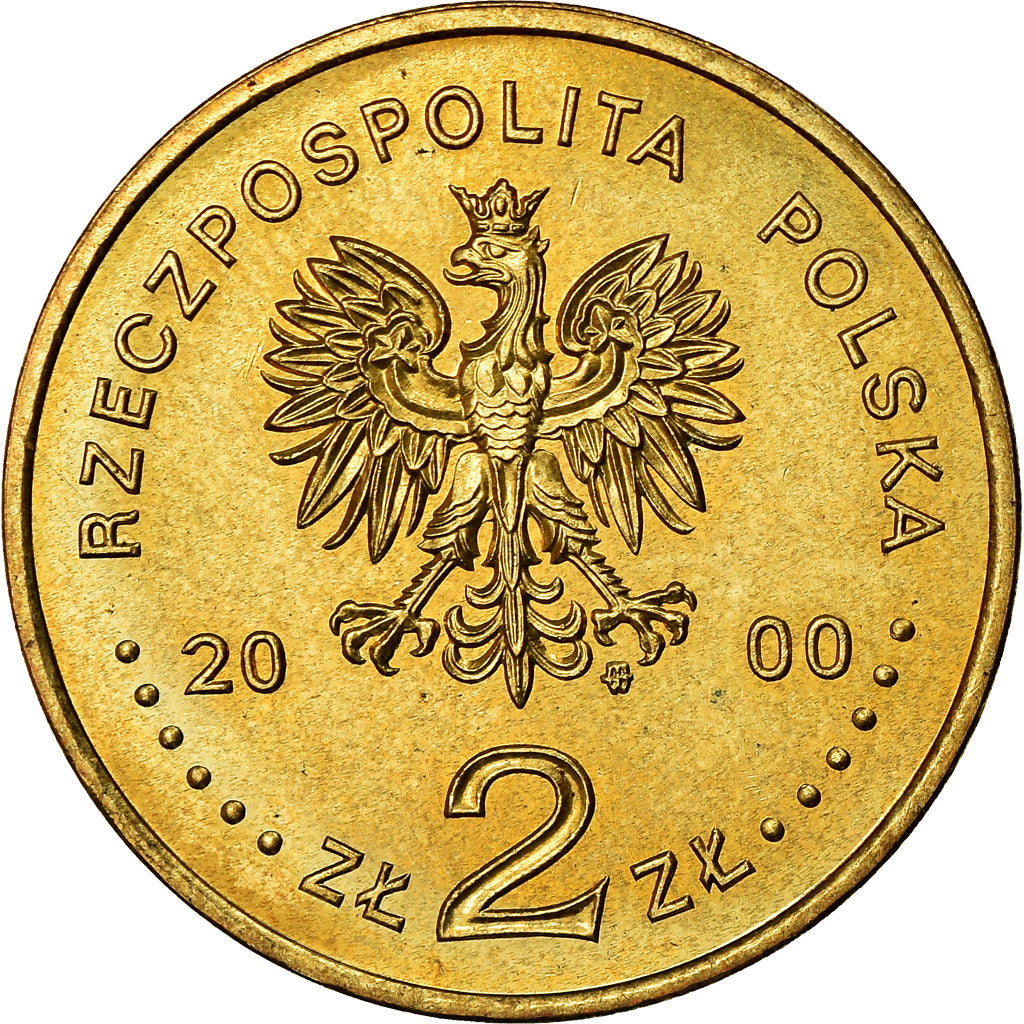 Coin, Poland, 2 Zlote, 2000, Warsaw, MS(60-62), Brass, KM:394