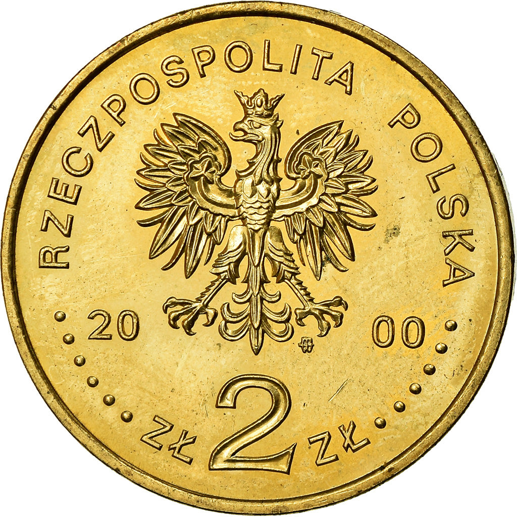 Coin, Poland, 2 Zlote, 2000, Warsaw, MS(60-62), Brass, KM:389
