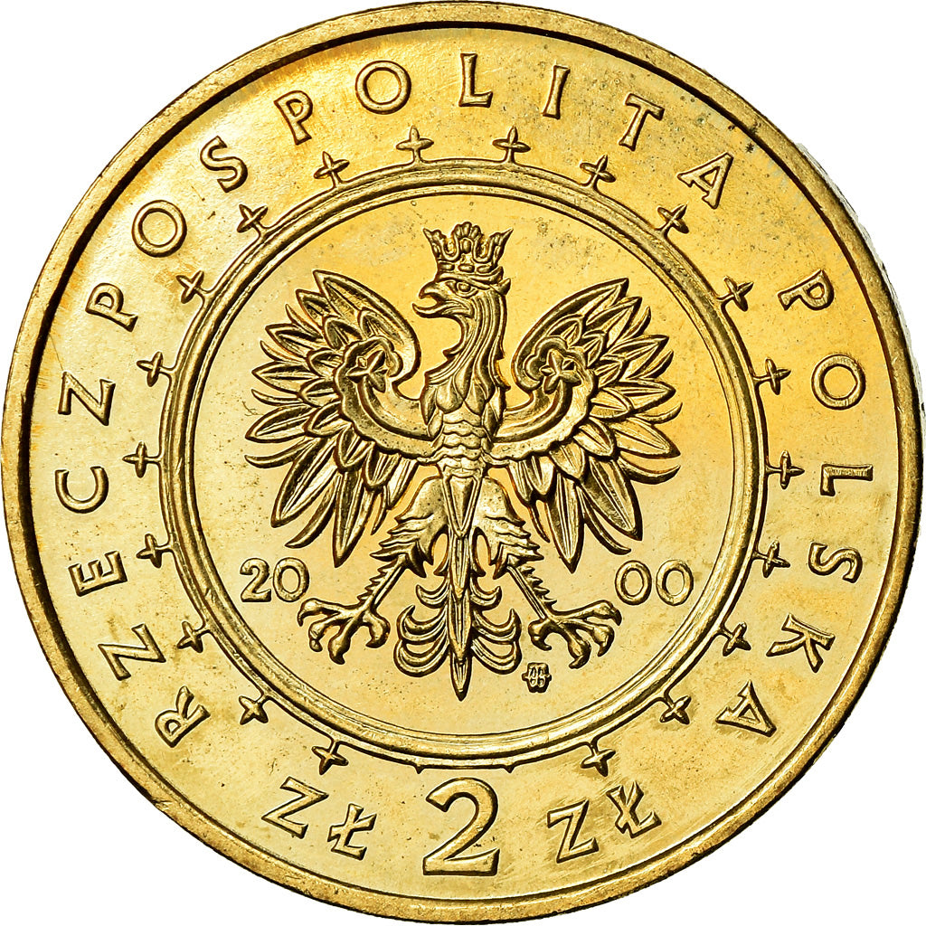 Coin, Poland, 2 Zlote, 2000, Warsaw, MS(60-62), Brass, KM:390