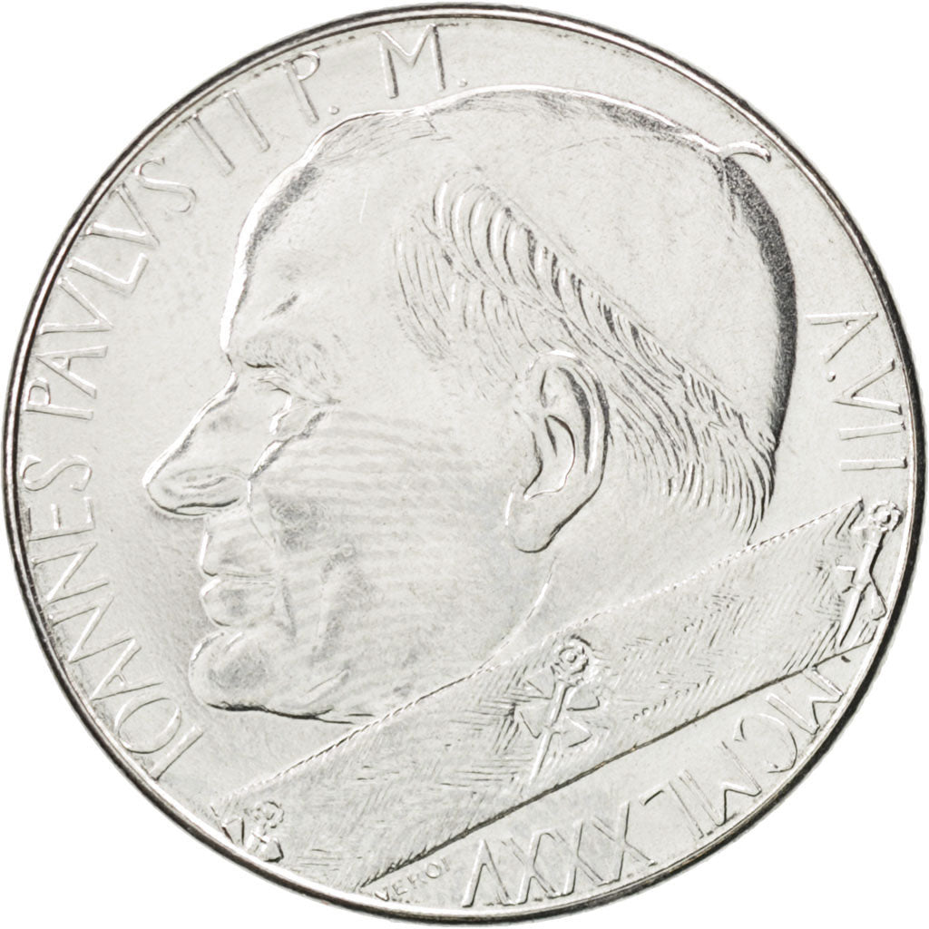 VATICAN CITY, 100 Lire, 1985, KM #188, MS(63), Stainless Steel, 27.75, 7.97