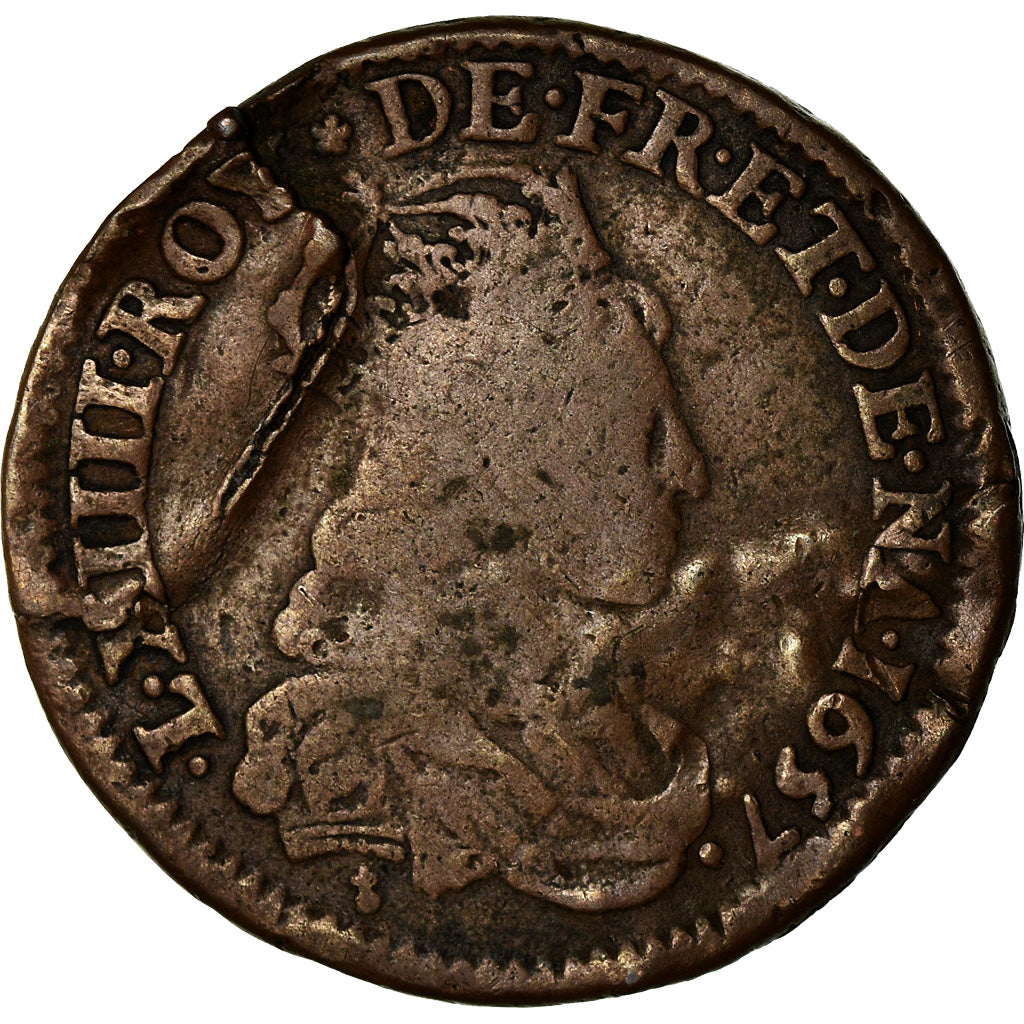 Moeda, França, Louis XIV, Liard Double Face, 1657, F(12-15), Cobre, Gadoury:80