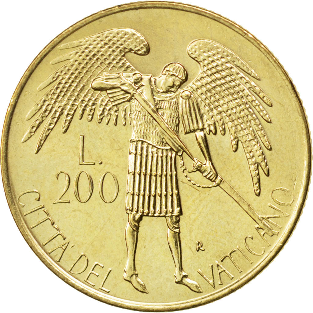 VATICAN CITY, 200 Lire, 1986, KM #196, MS(63), Aluminum-Bronze, 24, 4.98