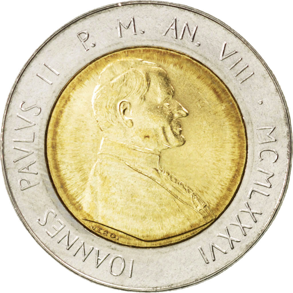 VATICAN CITY, 500 Lire, 1986, KM #197, MS(63), Bi-Metallic, 25.8, 6.73