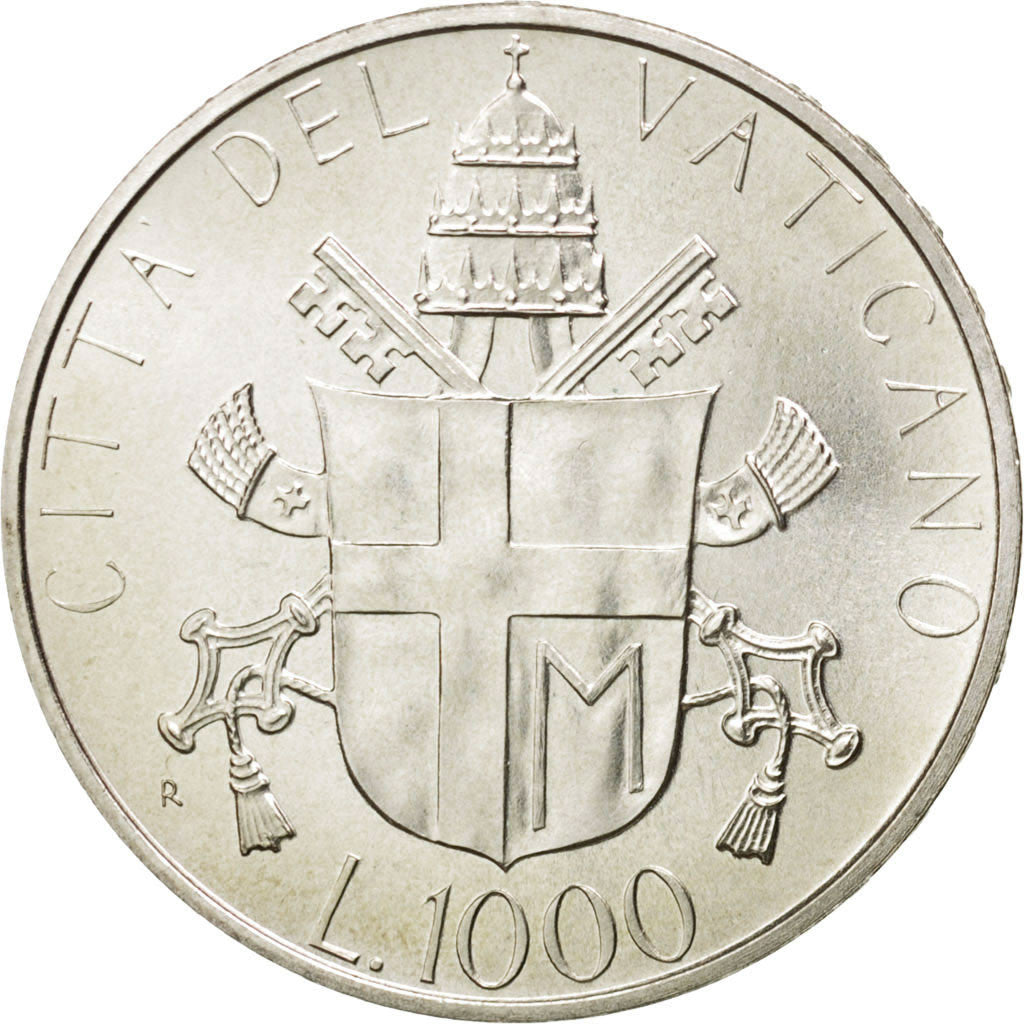 VATICAN CITY, 1000 Lire, 1986, KM #198, MS(63), Silver, 14.60