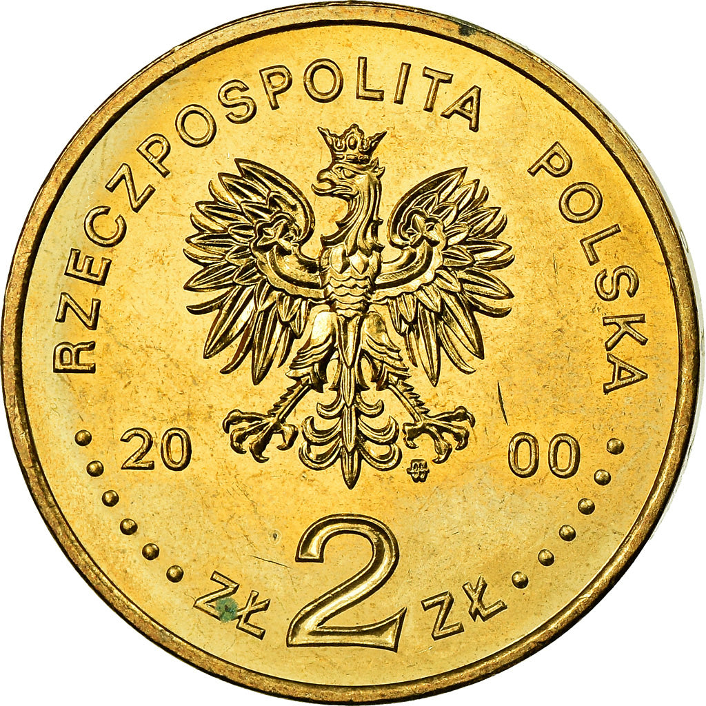 Coin, Poland, 2 Zlote, 2000, Warsaw, MS(60-62), Brass, KM:394