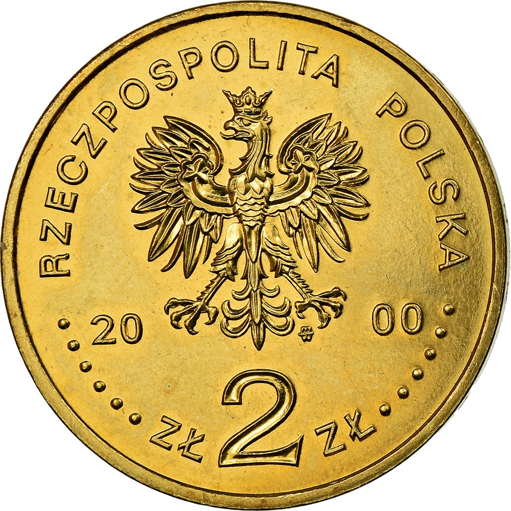 Coin, Poland, 2 Zlote, 2000, Warsaw, MS(60-62), Brass, KM:377