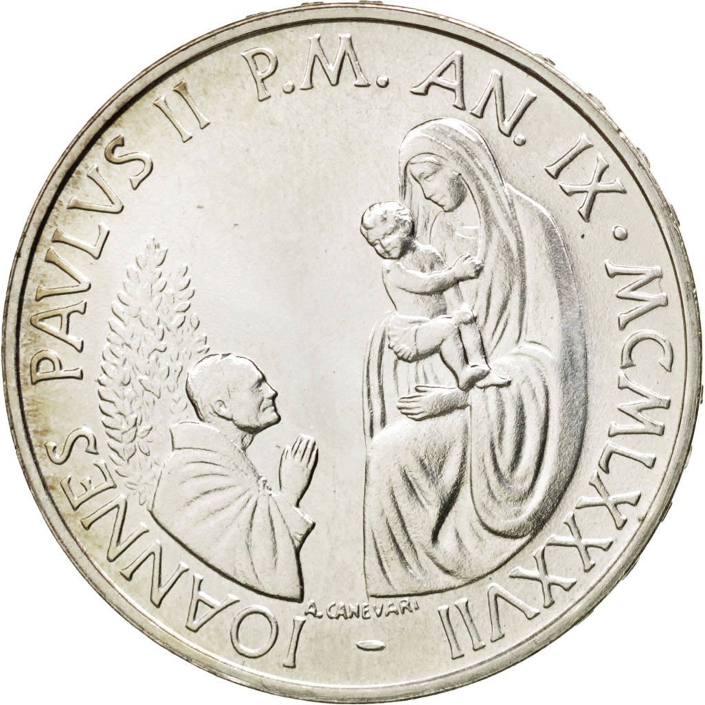 VATICAN CITY, 1000 Lire, 1987, KM #205, MS(63), Silver, 14.59