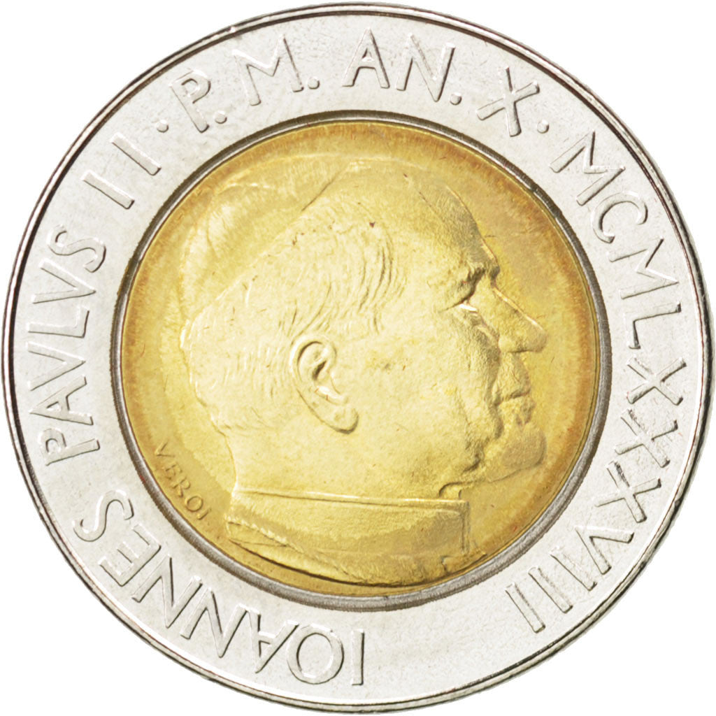 Coin, VATICAN CITY, John Paul II, 500 Lire, 1988, MS(63), Bi-Metallic, KM:211