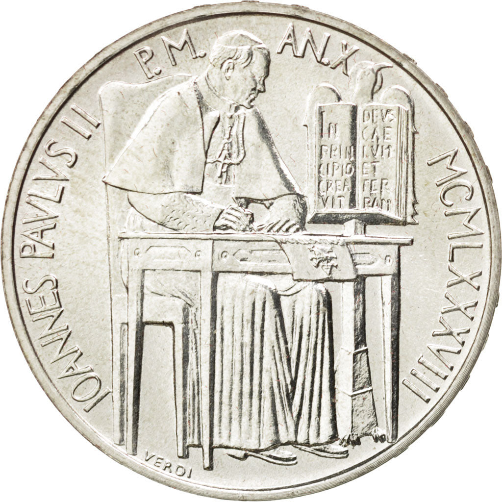 VATICAN CITY, 1000 Lire, 1988, KM #212, MS(63), Silver, 14.54
