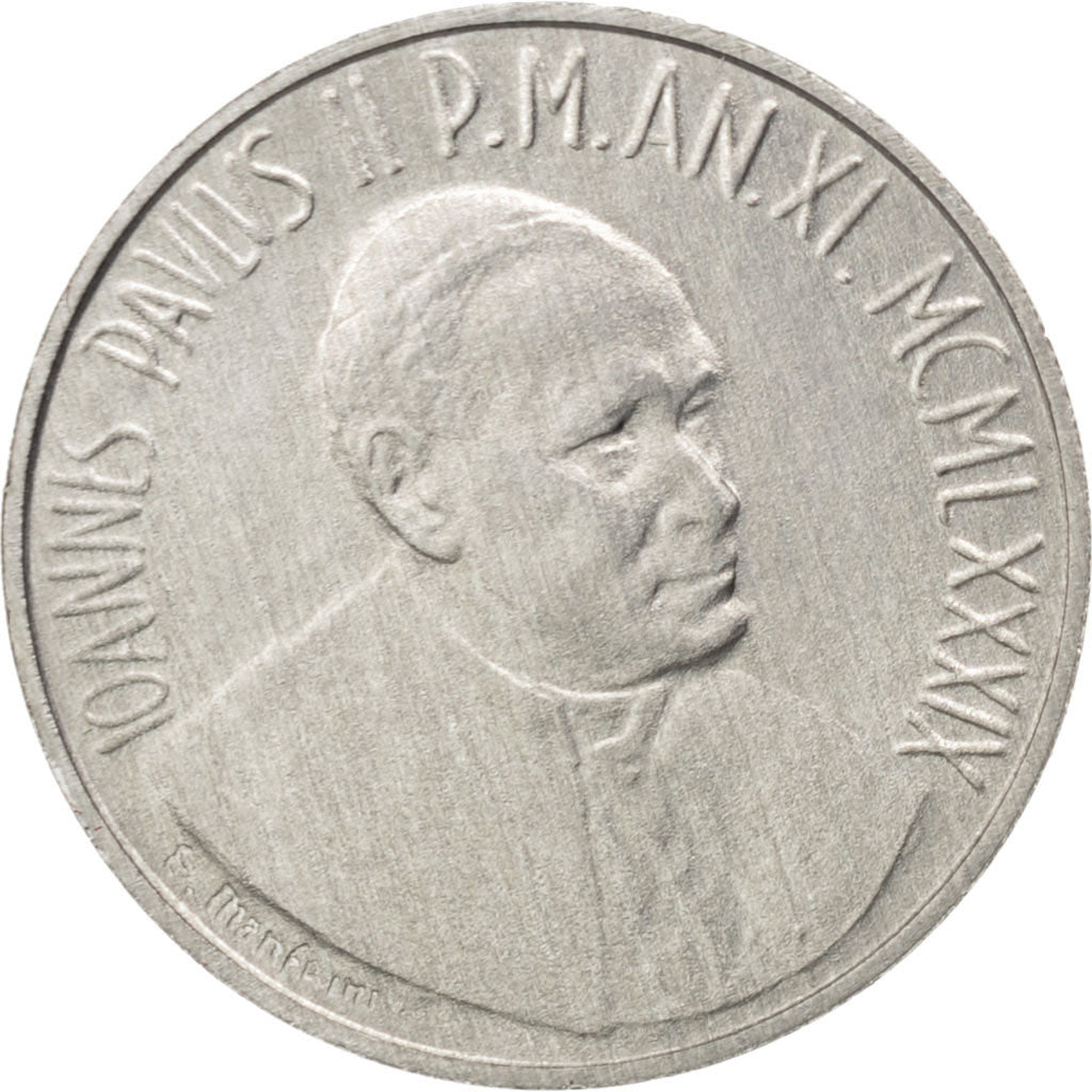 VATICAN CITY, 10 Lire, 1989, KM #213, MS(63), Aluminum, 23, 1.59