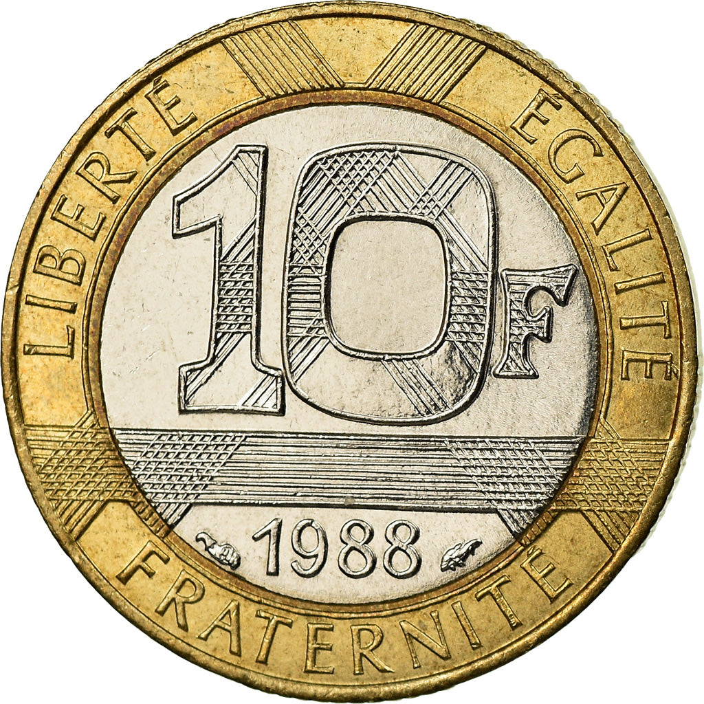 Münze, Frankreich, Génie, 10 Francs, 1988, VZ, Bi-Metallic, KM:964.1