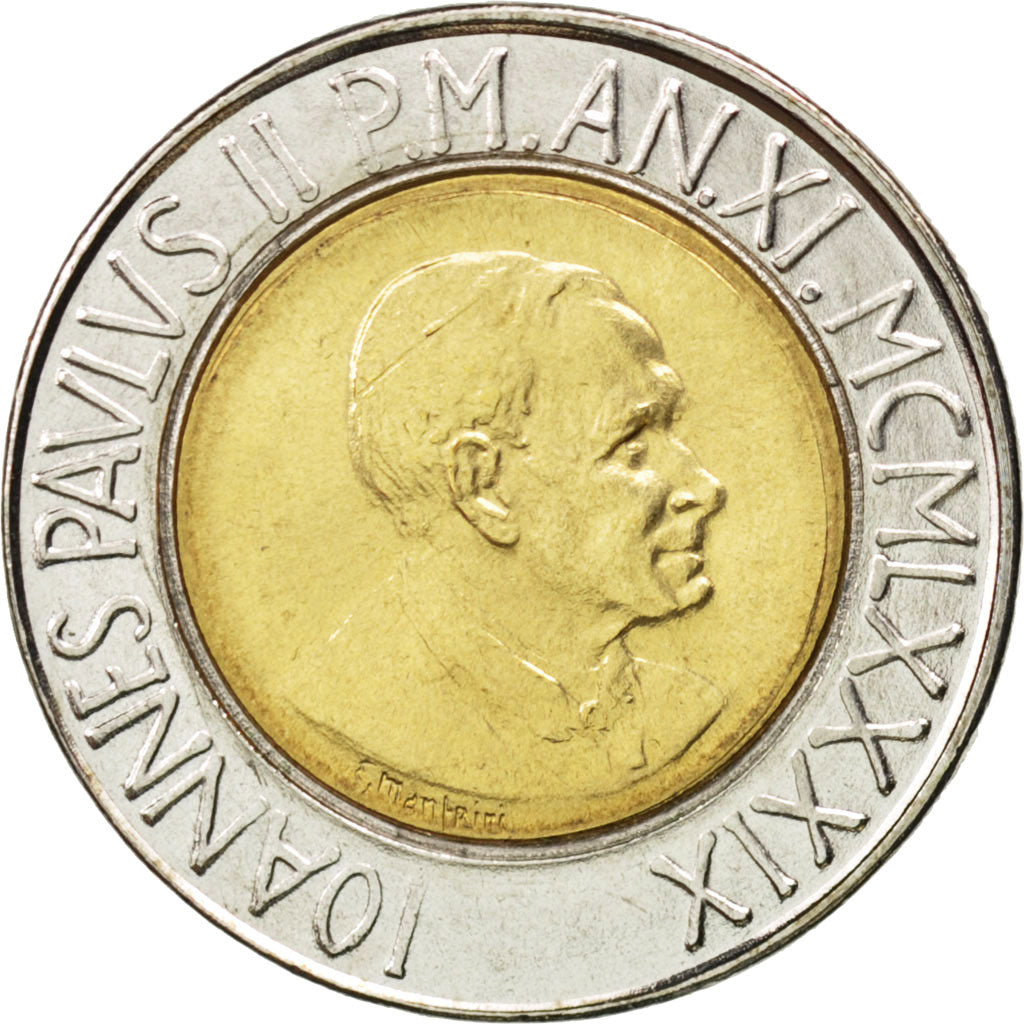 Coin, VATICAN CITY, John Paul II, 500 Lire, 1989, MS(63), Bi-Metallic, KM:218