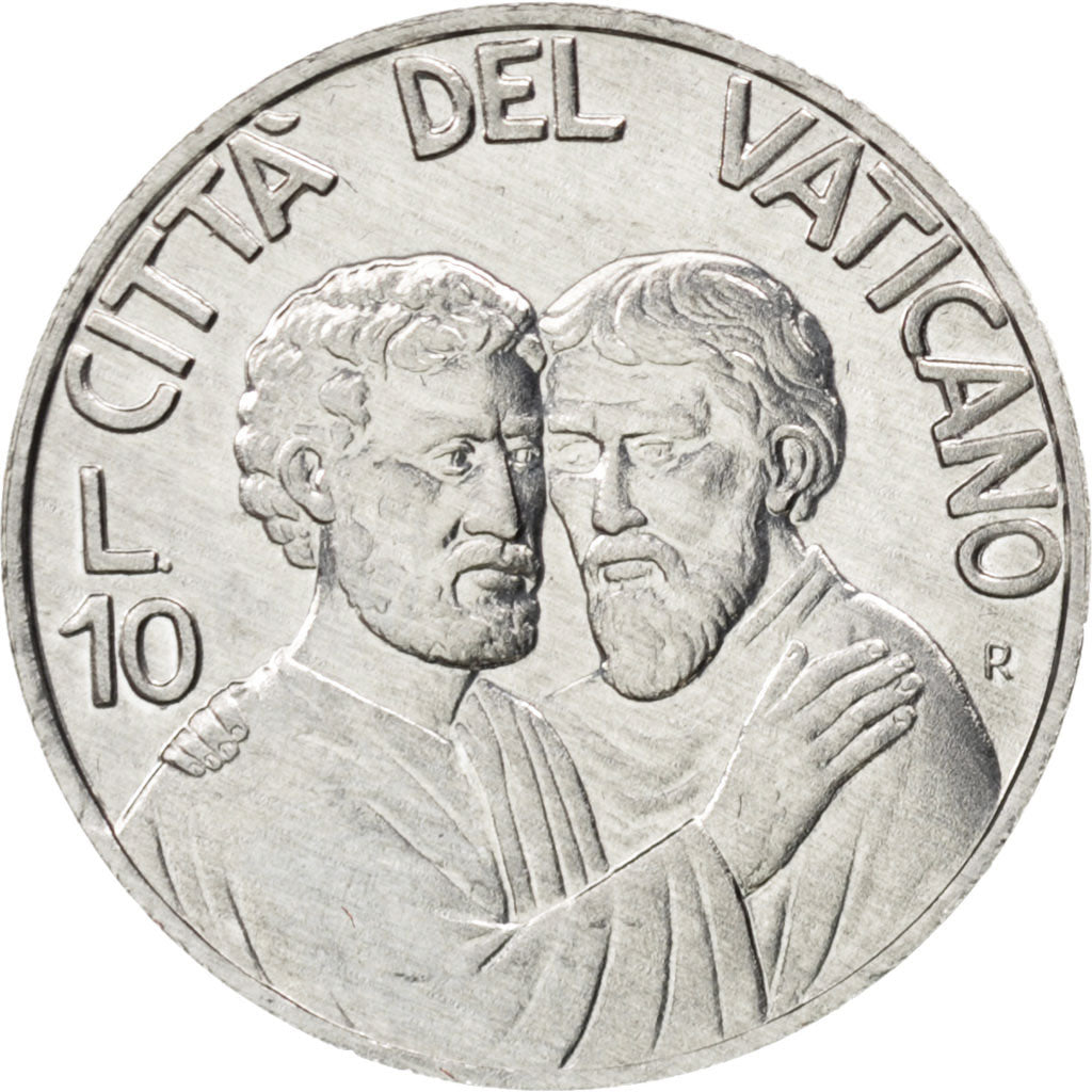 VATICAN CITY, 10 Lire, 1990, KM #220, MS(63), Aluminum, 23, 1.59