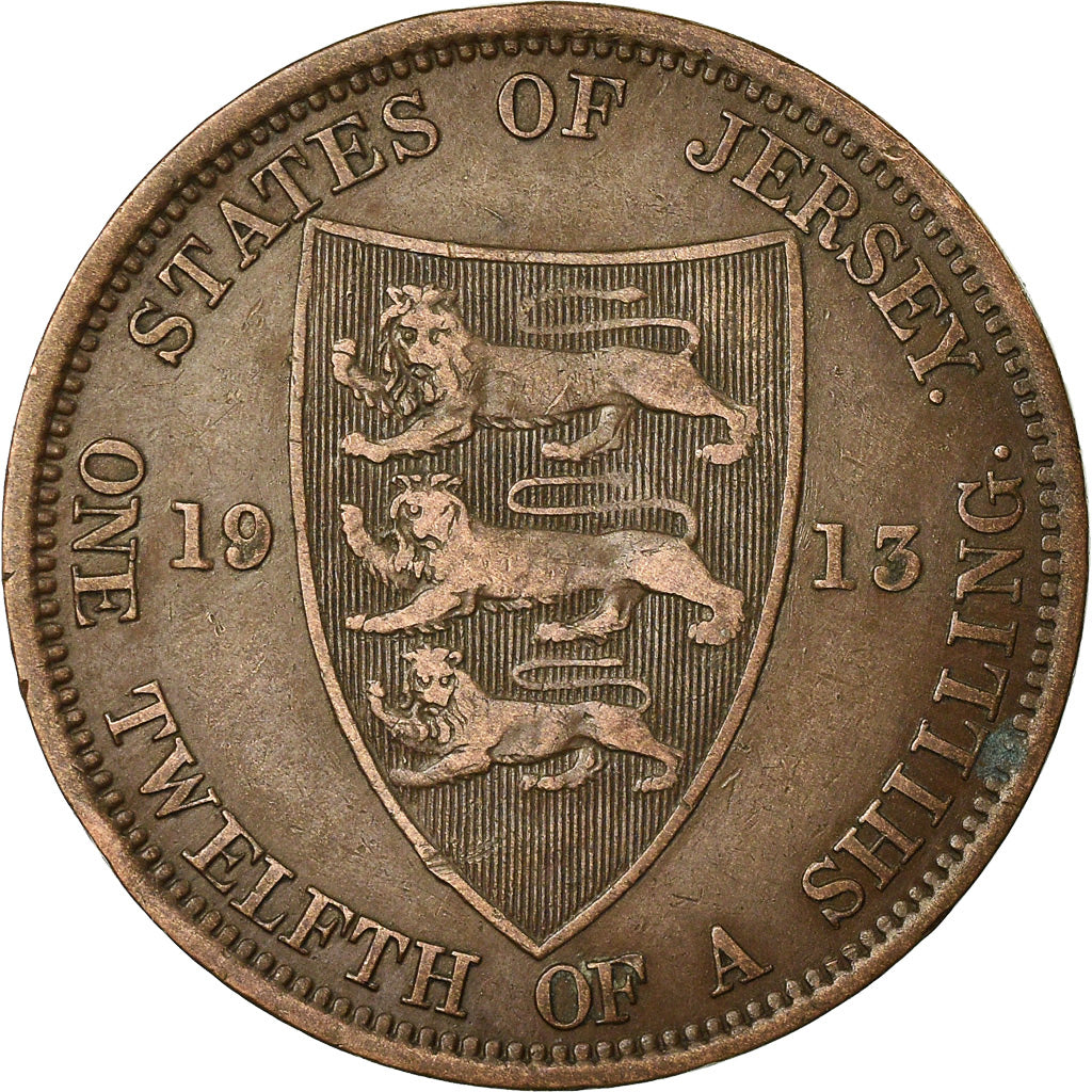 Coin, Jersey, George V, 1/12 Shilling, 1913, EF(40-45), Bronze, KM:12