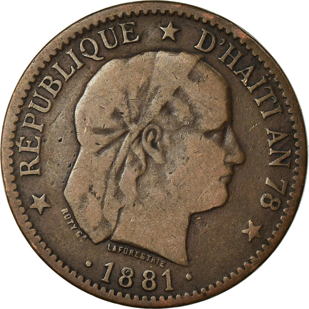 Coin, Haiti, 2 Centimes, 1881, VF(30-35), Bronze, KM:43