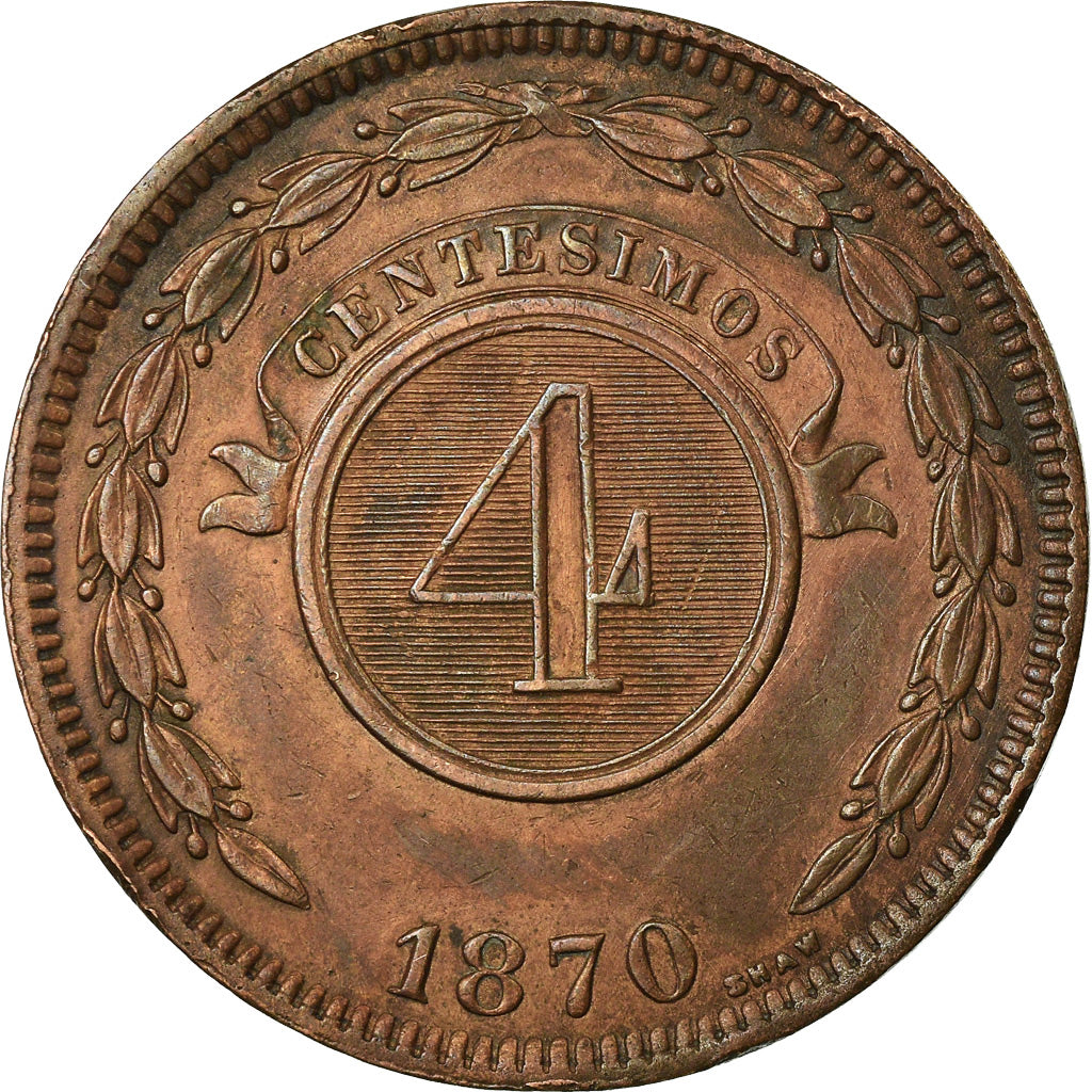 Monnaie, Paraguay, 4 Centesimos, 1870, SUP, Cuivre, KM:4.2