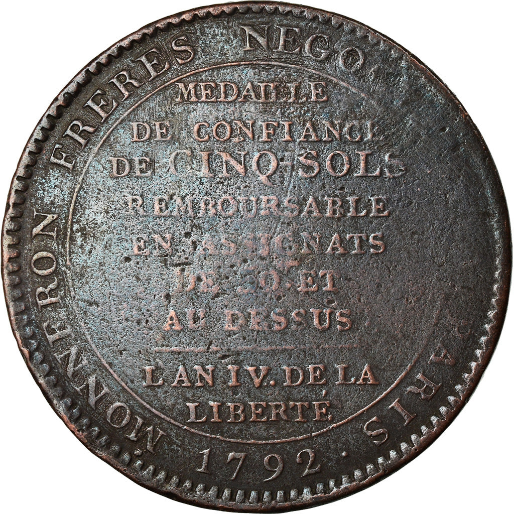 Monnaie, France, 5 Sols, 1792, Monneron, TB+, Bronze, KM:Tn31, Brandon:223