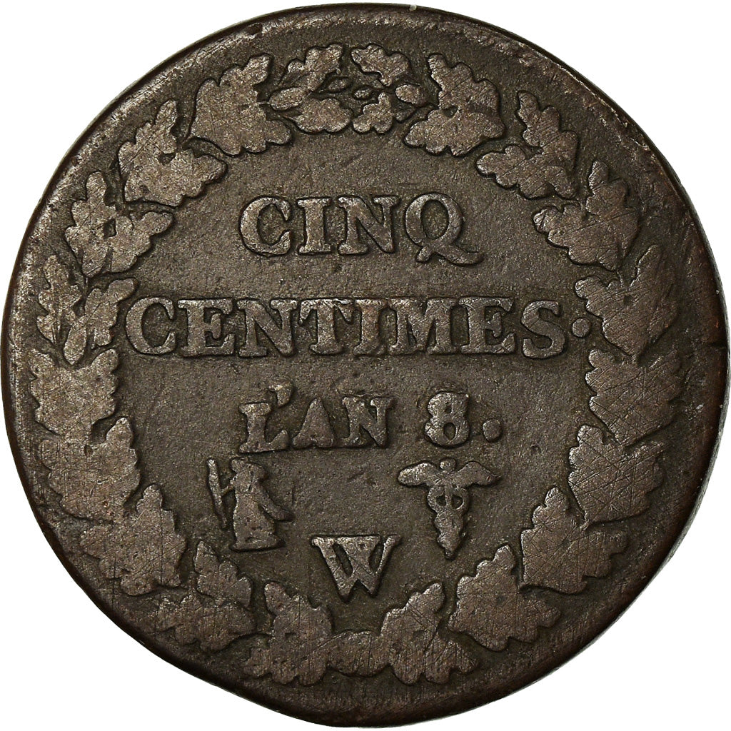 Moeda, França, Dupré, 5 Centimes, AN 8, Lille, VF(20-25), Bronze, KM:640.11