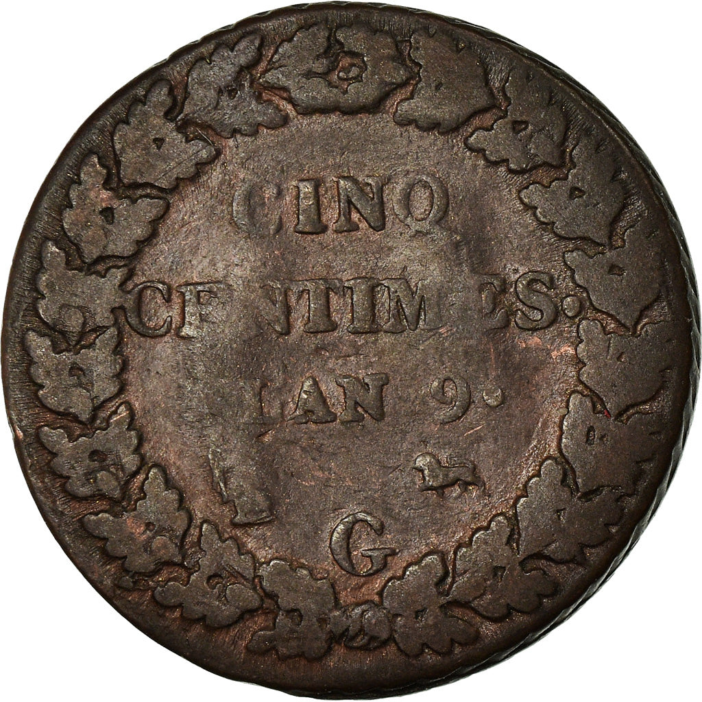 Munten, Frankrijk, Dupré, 5 Centimes, AN 9, Geneva, FR, Bronze, KM:640.6