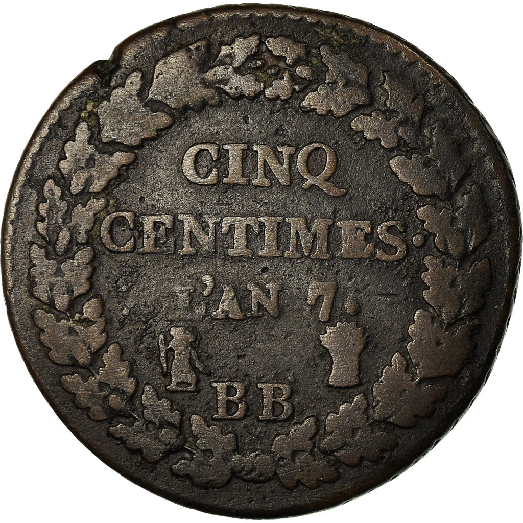 Munten, Frankrijk, Dupré, 5 Centimes, AN 7, Strasbourg, FR, Bronze, KM:640.4
