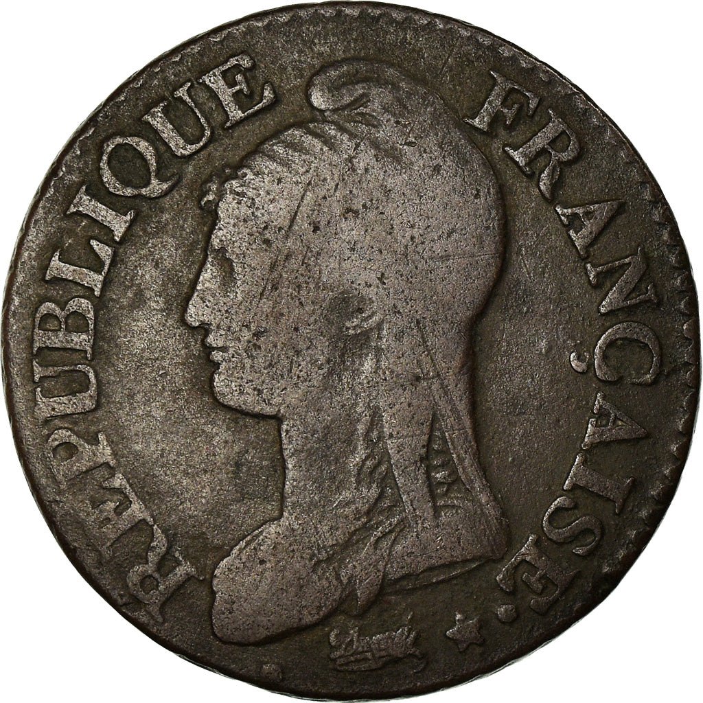 Münze, Frankreich, Dupré, 5 Centimes, AN 5, Strasbourg, S, Bronze, KM:640.4