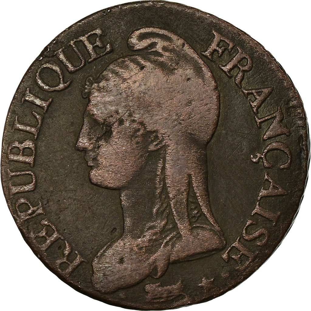 Münze, Frankreich, Dupré, 5 Centimes, AN 7, Bordeaux, S+, Bronze, KM:640.8
