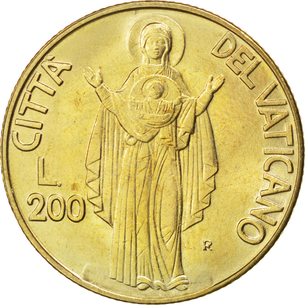 Coin, VATICAN CITY, John Paul II, 200 Lire, 1990, MS(63), Aluminum-Bronze