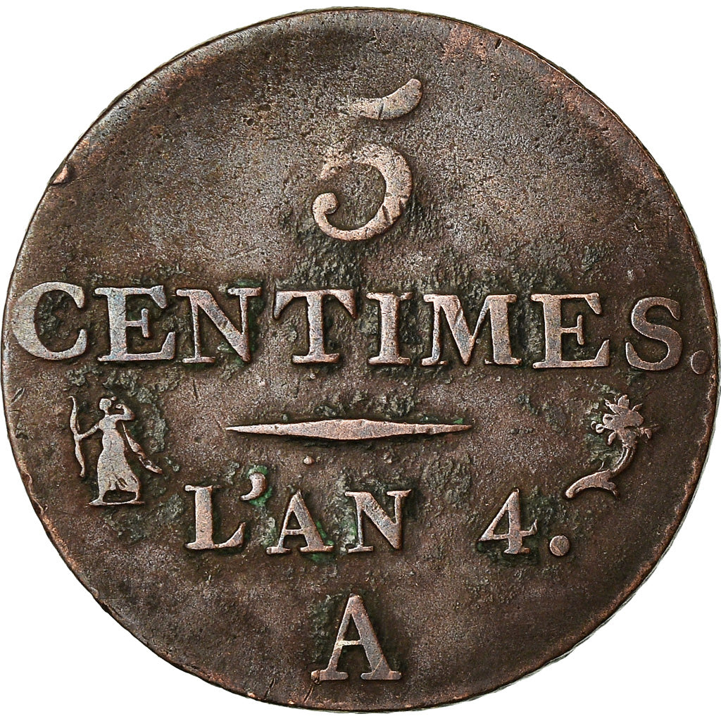 Coin, France, Dupré, 5 Centimes, AN 4, Paris, EF(40-45), Bronze, KM:635.1