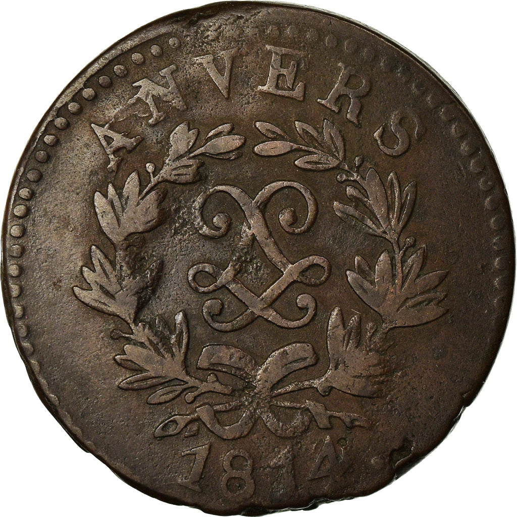 Coin, FRENCH STATES, ANTWERP, 5 Centimes, 1814, F(12-15), Bronze, KM:4.1