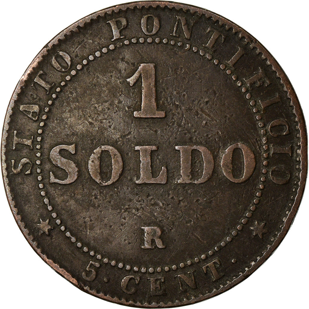 Coin, ITALIAN STATES, PAPAL STATES, Pius IX, Soldo,1867, Roma,EF(40-45),KM 55