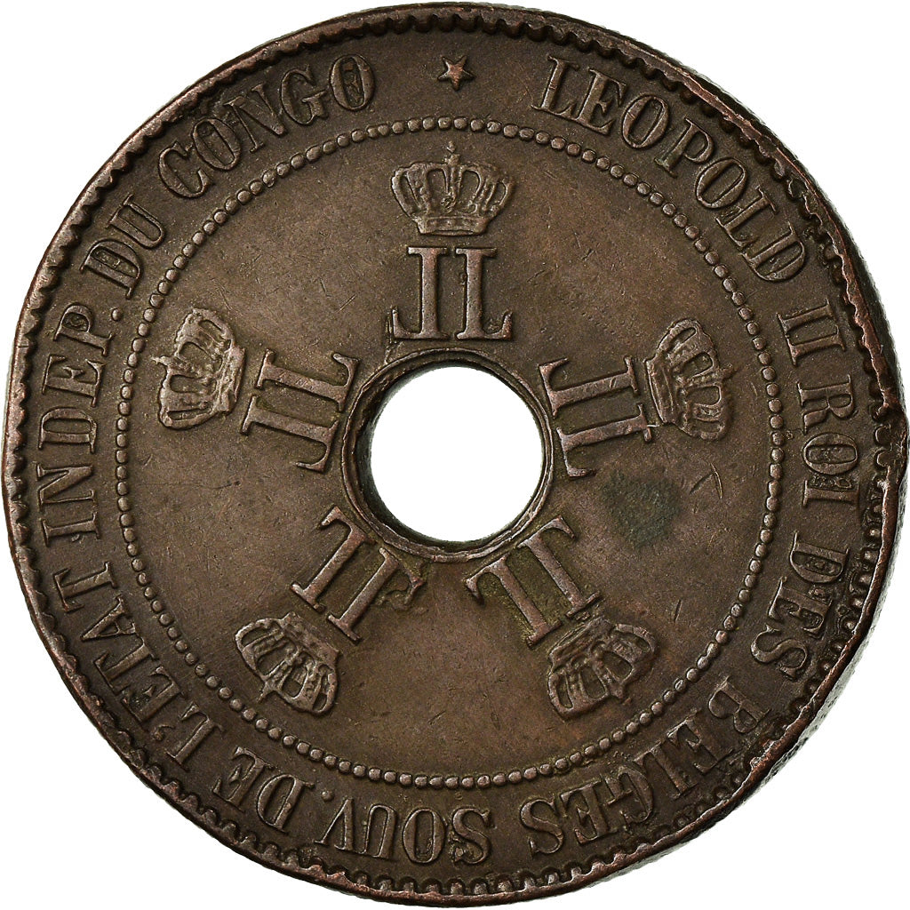 Coin, CONGO FREE STATE, Leopold II, 10 Centimes, 1888, EF(40-45), Copper, KM:4