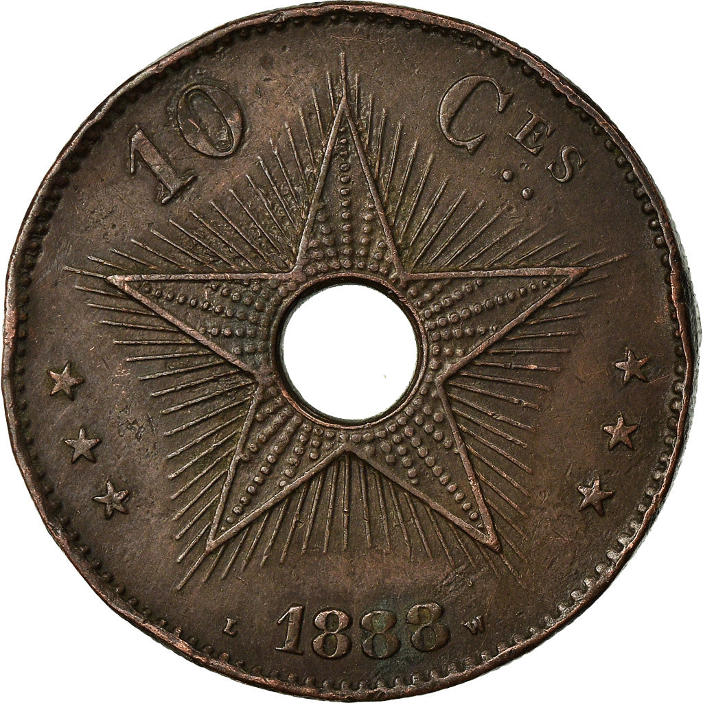 Coin, CONGO FREE STATE, Leopold II, 10 Centimes, 1888, EF(40-45), Copper, KM:4