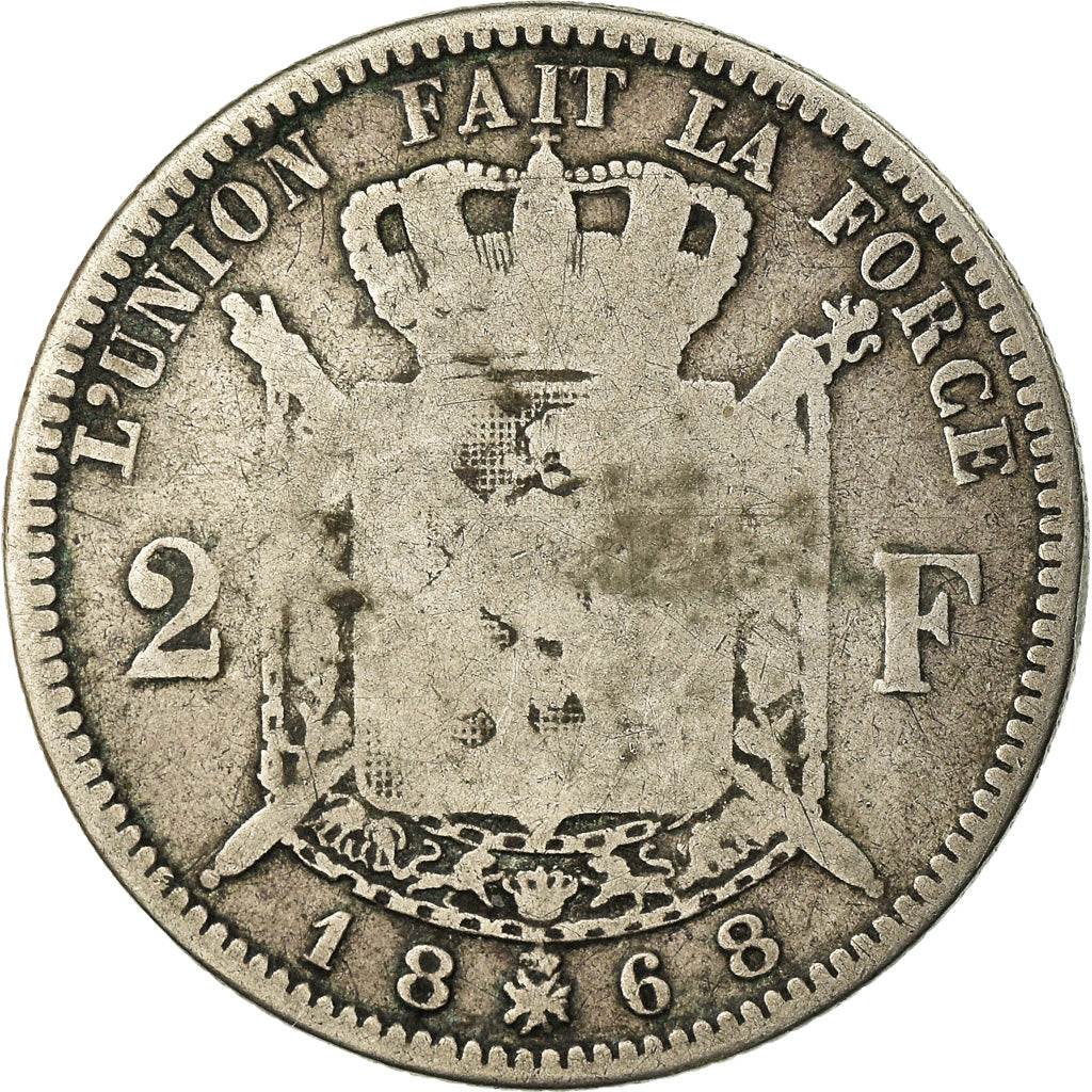Coin, Belgium, Leopold II, 2 Francs, 2 Frank, 1868, VF(20-25), Silver, KM:30.1