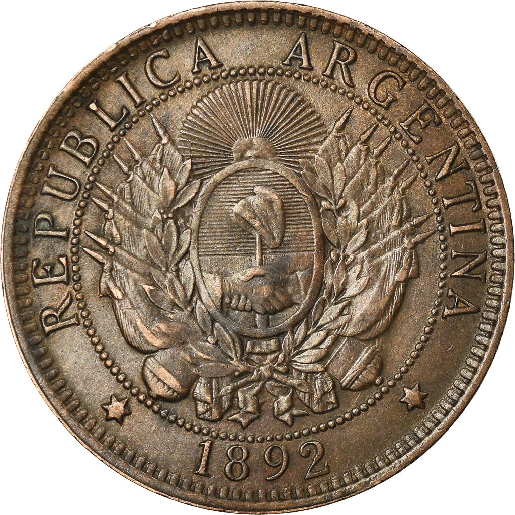Coin, Argentina, 2 Centavos, 1892, AU(50-53), Bronze, KM:33
