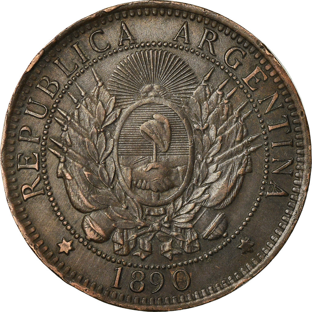 Coin, Argentina, 2 Centavos, 1890, AU(50-53), Bronze, KM:33