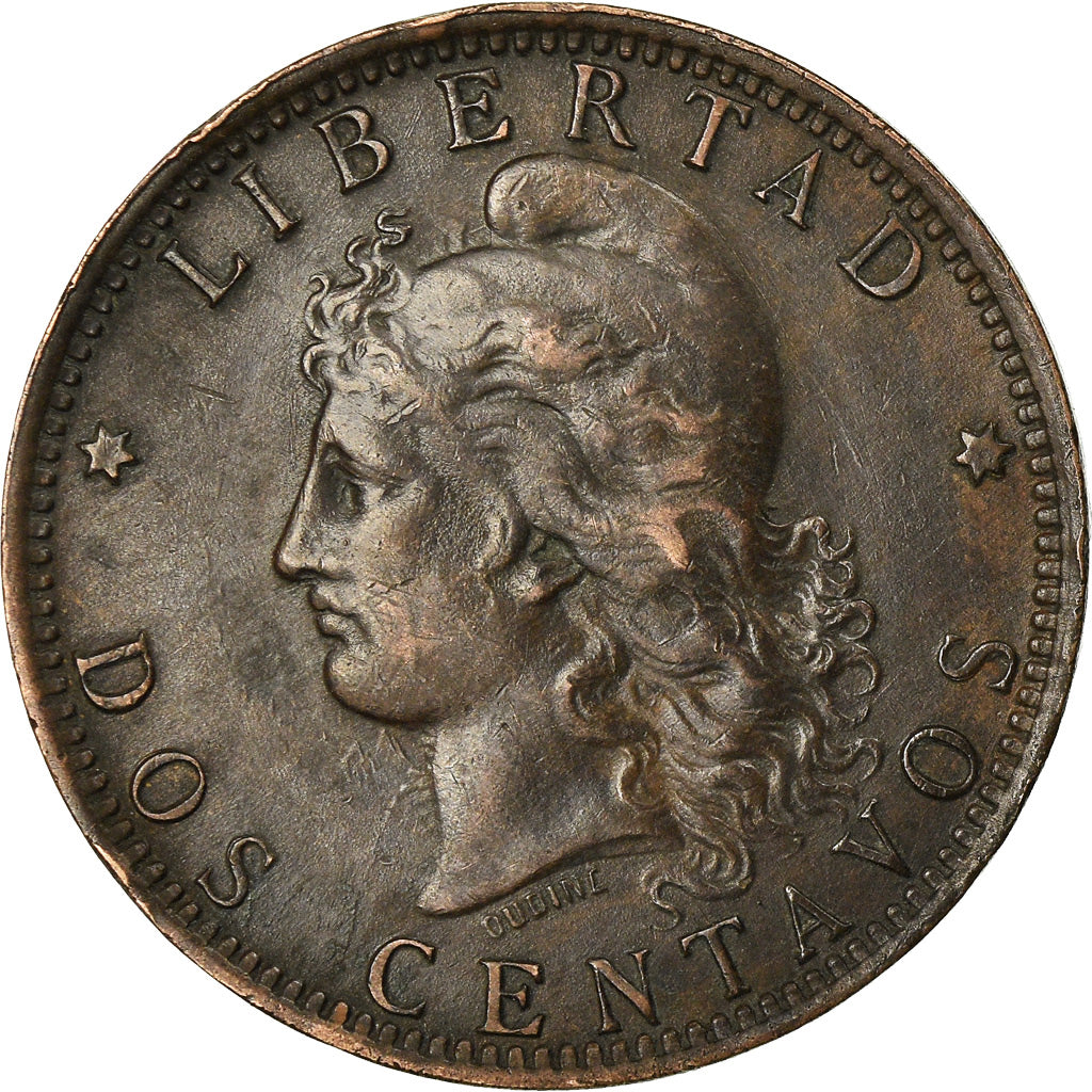 Coin, Argentina, 2 Centavos, 1890, AU(50-53), Bronze, KM:33