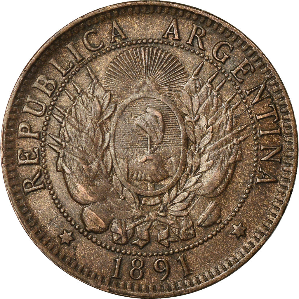 Coin, Argentina, 2 Centavos, 1891, AU(50-53), Bronze, KM:33